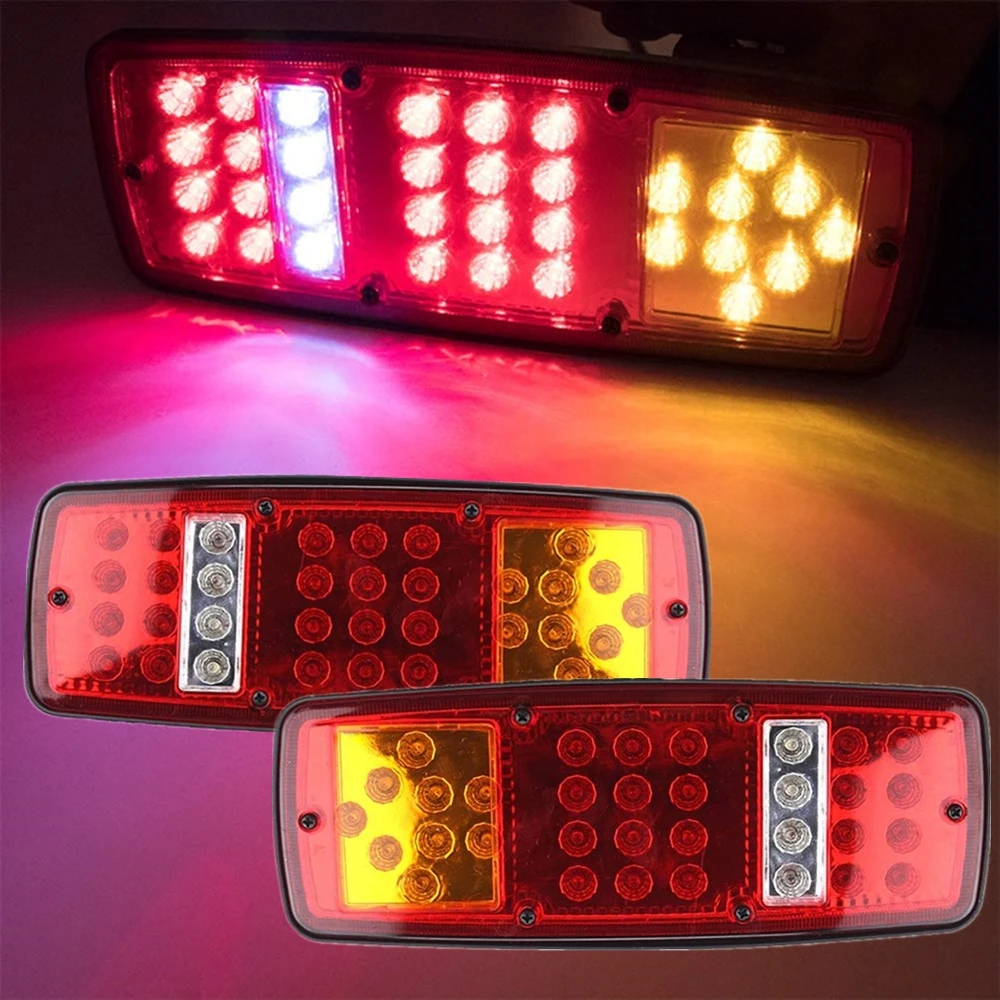 

2pcs 12V Car Truck Trailer LED Square Reflector Rear Tail Brake Stop Marker Light Red Durable Vehicle Accessories 33 Leds