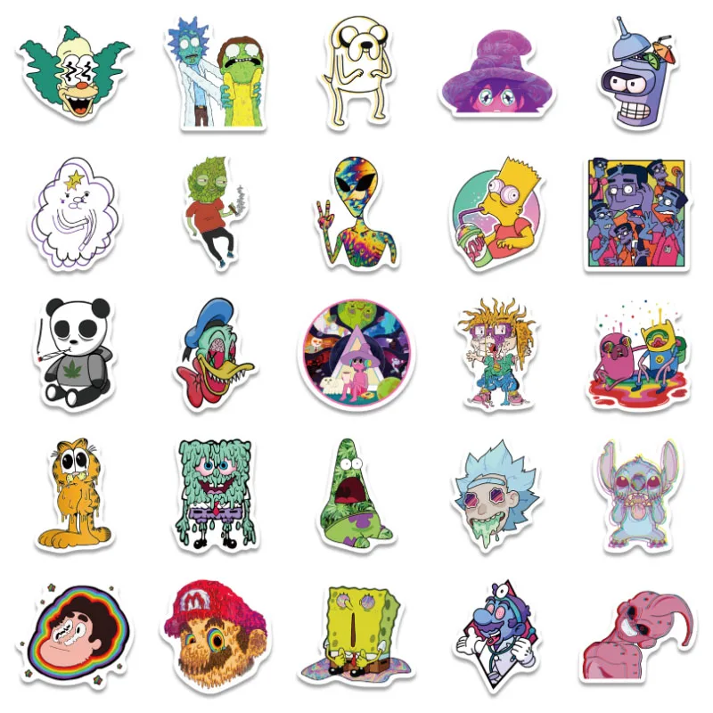 10/30/52Pcs  Psychedelic aesthetic mixed cartoon character  Skateboard Travel Suitcase Phone Laptop Luggage Stickers DIY Kids