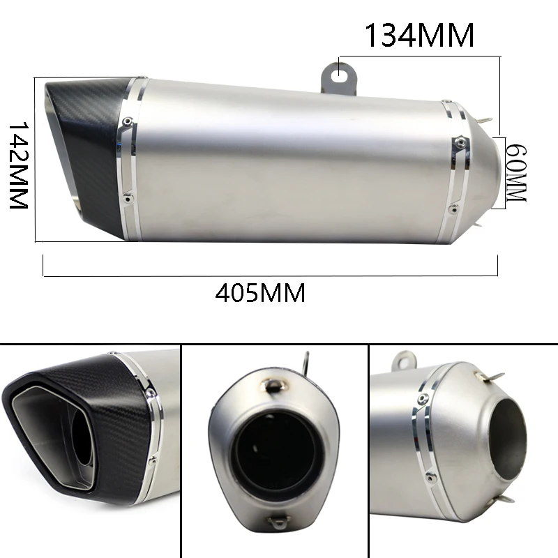 60mm Motorcycle Exhaust GP Muffler 405mm Big Pipe Stainless Steel Carbon Fiber 600CC For Yamahaa R1 R6 R3 FZ1N FZ8N ER6N