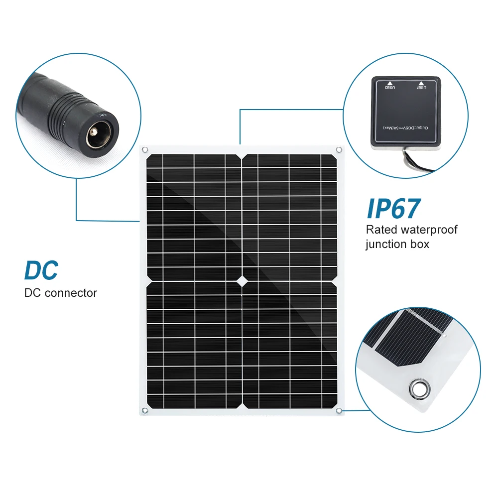 Flexible solar panel complete 25W 18V DC Output 5V USB Output Daily power Photovoltaic panels or 60W solar kit for 12V battery