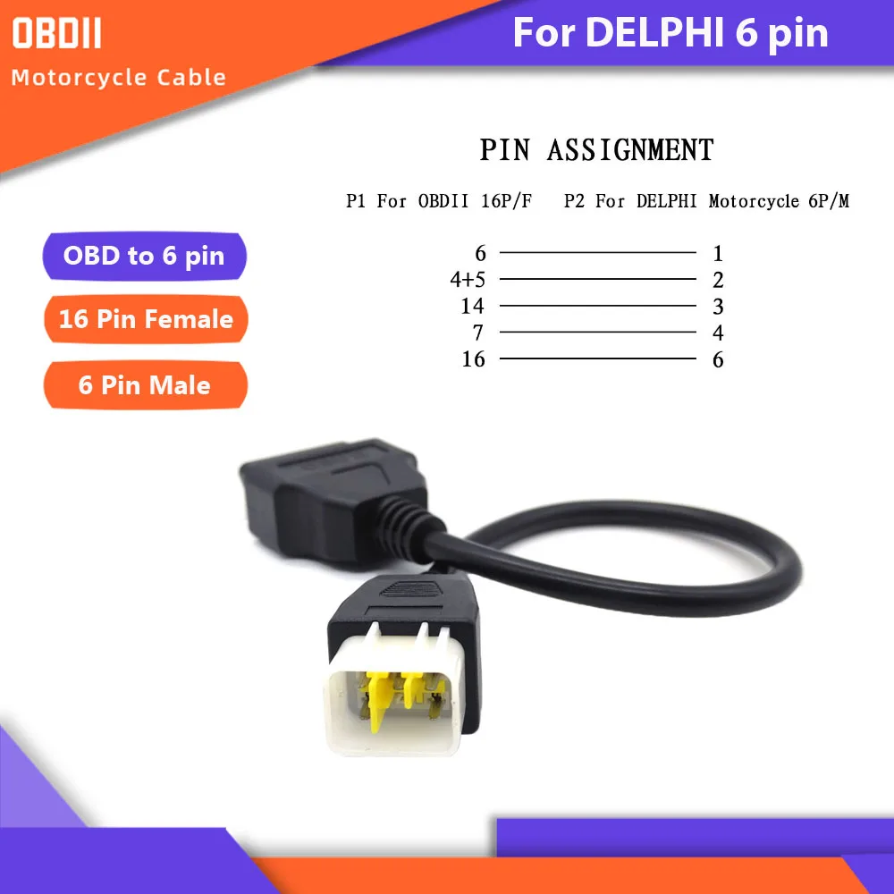 For BENELLI OBD Motorcycle Diagnostic Cable Motorbike 6 Pin To 16 Pin OBD2 Adapter Cable