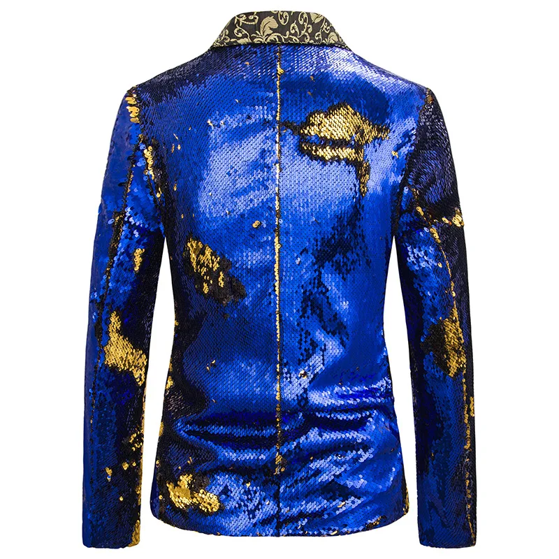 Luxury Royal Blue Sequin Glitter Blazer Jacket Men Flower Lapel 2 Color Conversion Blazers Mens Nightclub Stage Singers Custmes