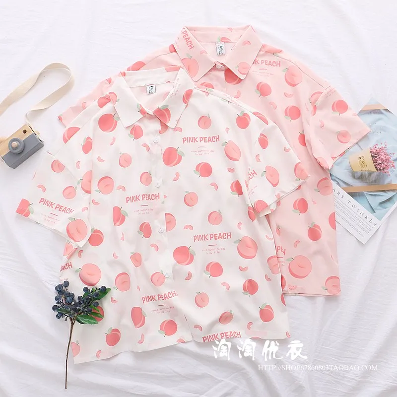 Lolita princess female soft sister sweet peach fresh girl short-sleeved shirt female summer student shirt lolita shirt loli cos