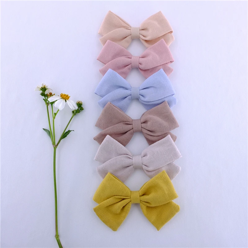 2 PCS Linen Bow Hair Clips for Baby Girls Hairbow Kids Women Hairgrips Alligator Clips Hair Bows Accessories