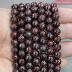 Smooth Natural Stone Wine Red Garnet Stone Round Loose Beads DIY Bracelet Earrings for Jewelry Making 15'' Inch 4/6/8/10/12mm