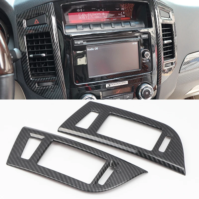 For Mitsubishi Pajero V80 V93 2007-2021 Accessories Carbon Fiber Style Interior Air Condition Vent Outlet Cover Trim 2pcs