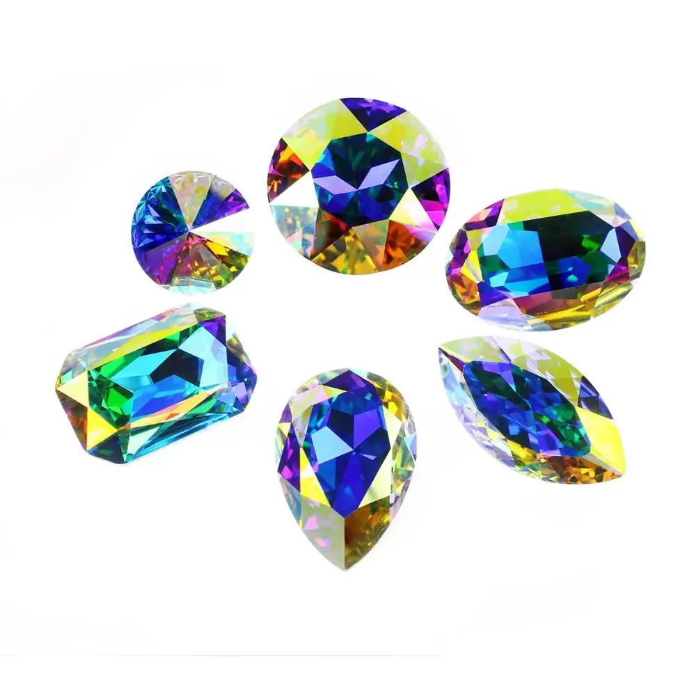 Glittery Colorful Drop K9 Glass Rhinestones Strass Crystal Pointback Art Rhinestones For Clothes Garment Needlework Nails 3003