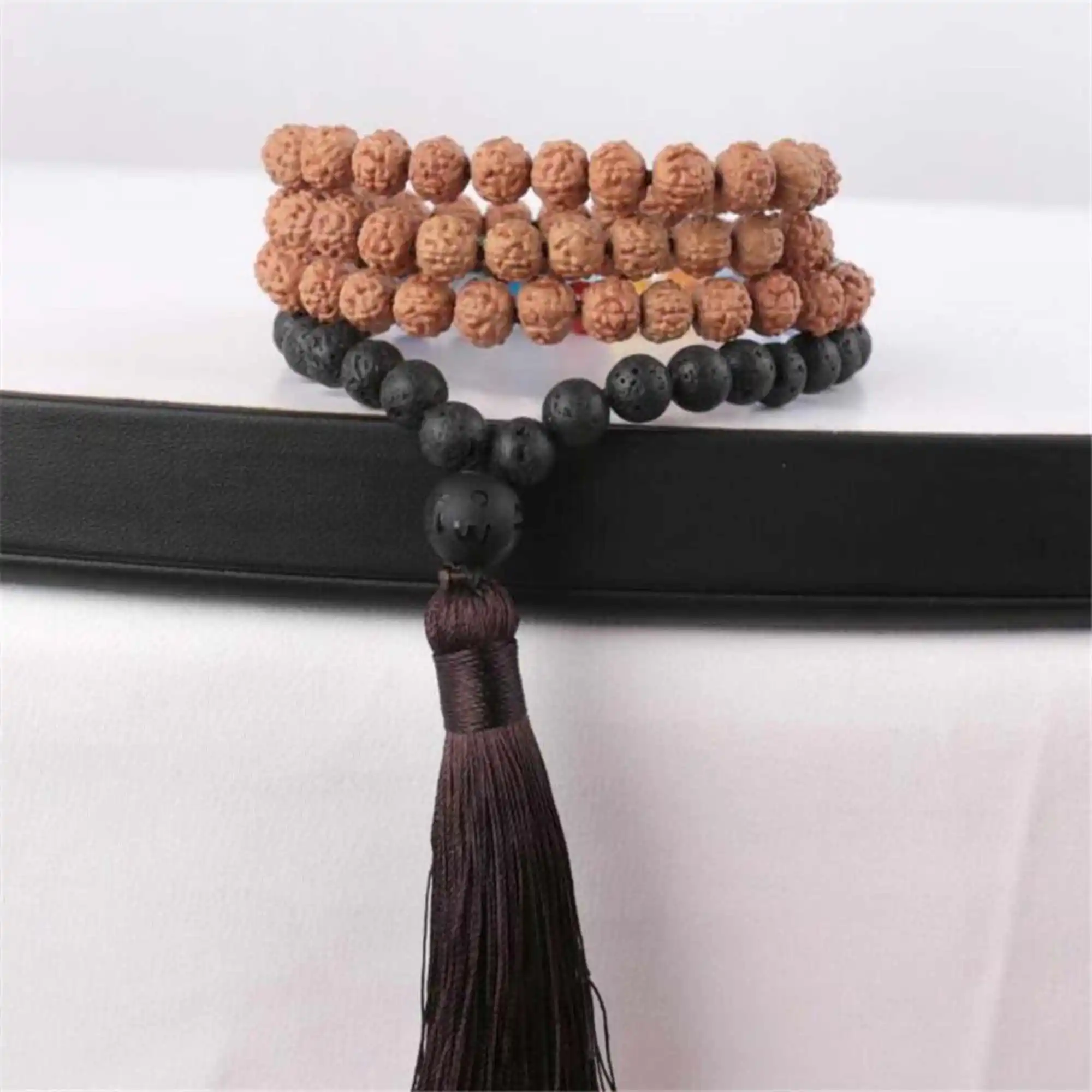 

8mm 108 knot Natural Lava Rudraksha 7 chakras beads bracelet Bridal Tranquility Trendy Everyday wear Spiritual Spiritual Seekers