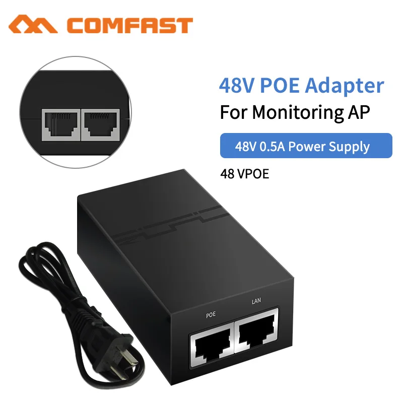 COMFAST 48V 0.5A POE Injector for CCTV IP Camera USA or EU Power Over Ethernet Injector POE Switch Ethernet Adapter POE 48V 0.5A