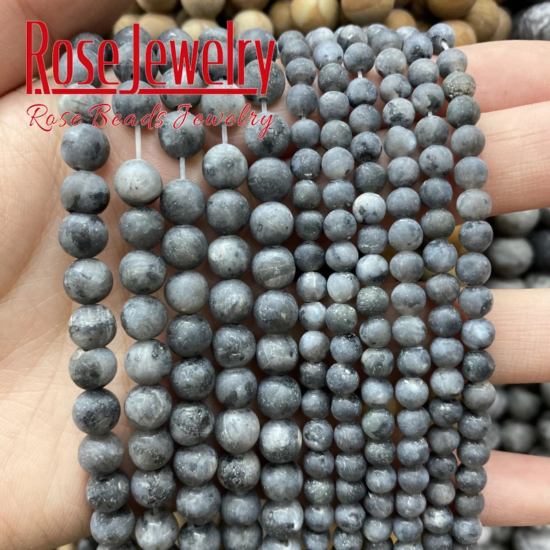 Natural Stone Dull Polished Matte Black Larvikite Labradorite Round Loose Beads 4 6 8 10 12 MM For Jewelry Making Wholesale 15