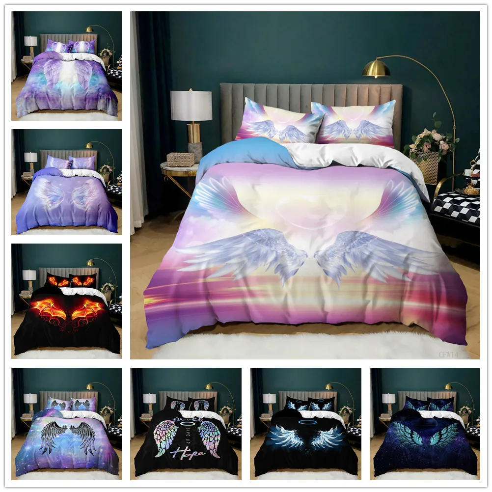 3D Angel Wing Duvet Cover Make Your Dream Flying Wings 2/3pcs Bedding Set with Polyester Pillowcase Gift for Girl Women