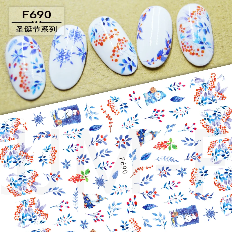 10 Stuks Kerst Serie Kerst Hert Nail Sticker Kerstboom Witte Sneeuwpop Diy Nail Slider Nagel Zelfklevende Sticker Decoratie