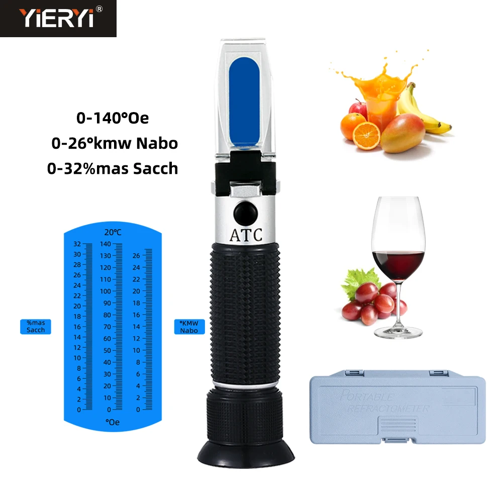 3 in 1 Wine Refractometer 0-140°Oe 0-26°kmw Nabo 0-32%mas Sacch Sugar Concentration Meter Grape Juice Liquid Index Tester Tool