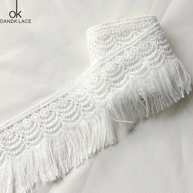 1 yard  9cm wide white cotton lace fabric woven tassels DIY curtain clothing accessories decoration