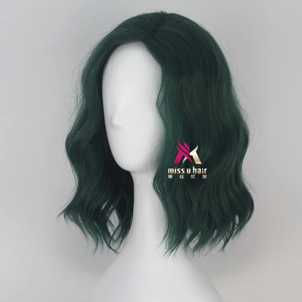 The Gifted Lorna Dane Polaris Cosplay Wig for Women Short Curly Wavy Costume Party Heat Resistant Synthetic Hair Green+wig cap