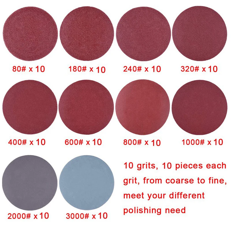 100pcs 50mm 2 Inch Sander Disc Sanding Discs 80-3000 Grit Paper with 2Inch Abrasive Polish Pad Plate + 1/4 Inch Shank