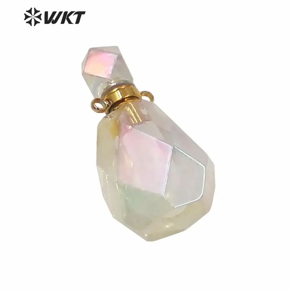 WT-P1593 Beautiful White Stone Essential Oil Hot Faceted Qura Crystal Quartz Perfume Bottle Necklace Pendant Fashion