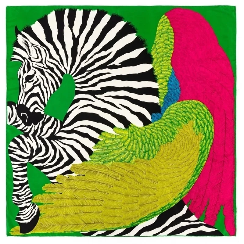 POBINGTwill Seidenschal Frauen Fly Horse Print Quadratische Schals Manuelle Handgerollte Echarpes Foulards Femme Wrap Bandana Hijab 90CM – Detail 6
