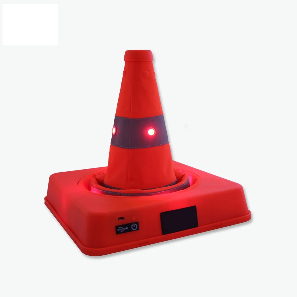 Double Warning LED Safety Road Cone 41cm height Folding Roadblock Charging Telescopic Ice Cream Shape Reflective Traffic Cone