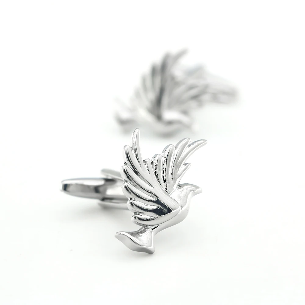 New Arrival Dove of Peace Cuff Links Silver Color Flying Pigeon Design Quality Brass Material Men's Cufflinks Wholesale & Retail