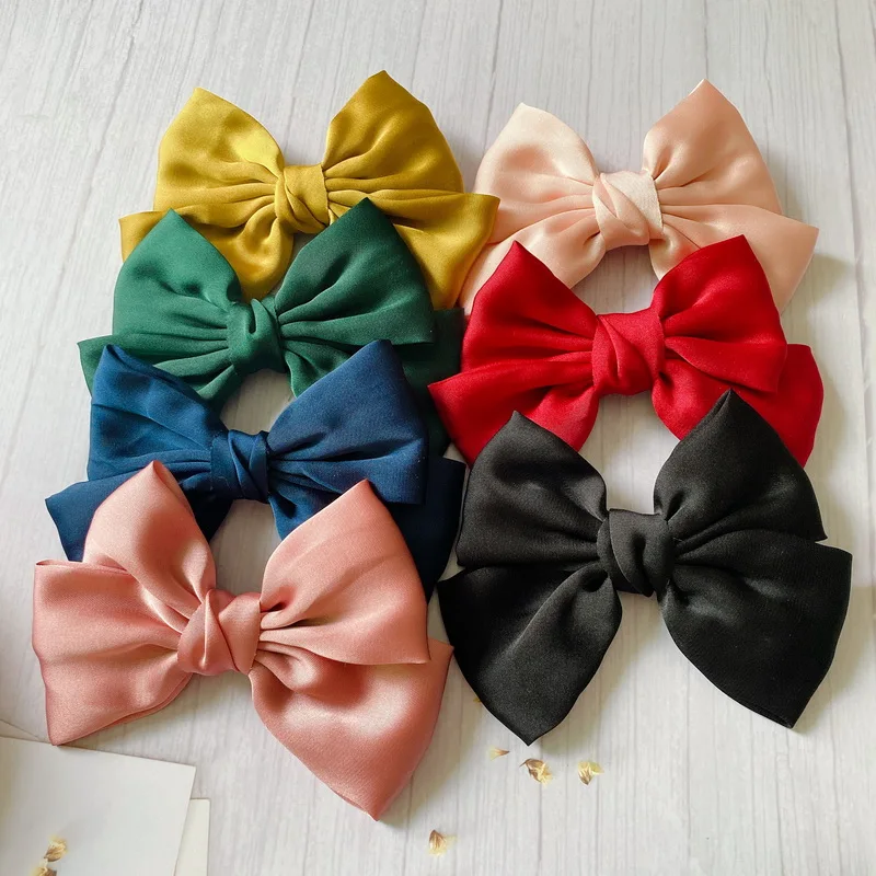 Korean Vintage Satin Big Bow Barrettes For Women Black Hairpin Girls Fashion Ponytail Hair Clip Lady Ribbon Hair Pin Accessories