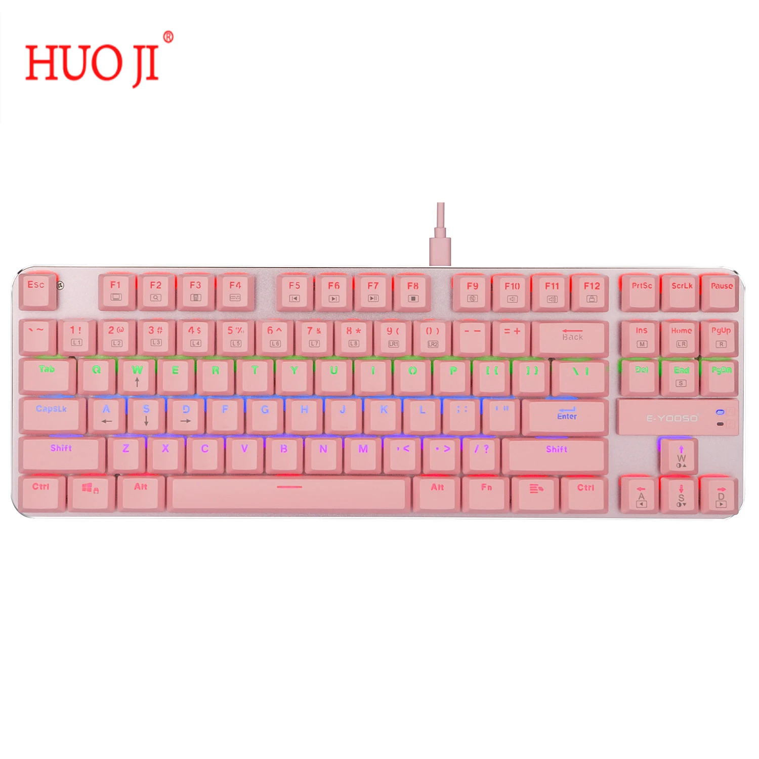 

HUO JI E-YOOSO Z-66 Rainbow Mechanical Gaming Keyboard Blue Switch Detachable C-type Cable Wired 87 keys For Windows PC