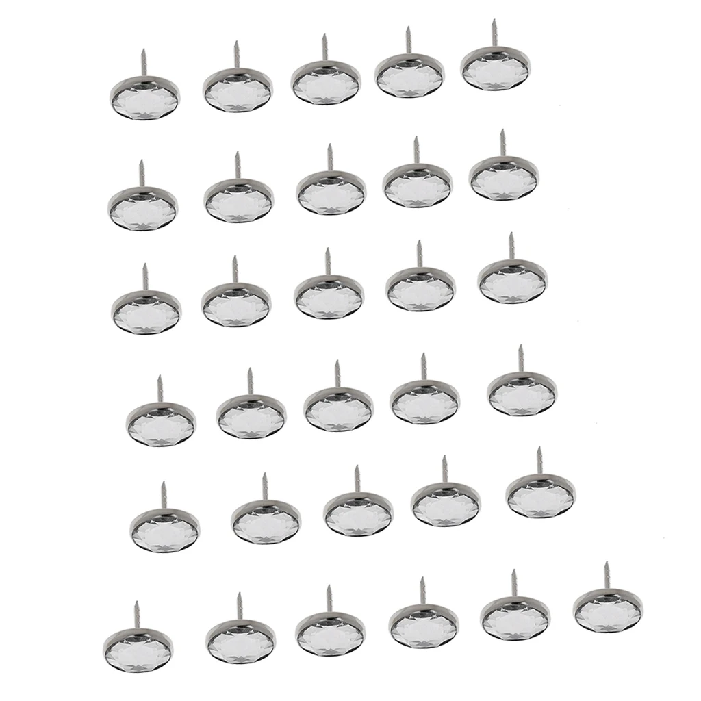 25pcs Crystal Sofa Headboard Buttons Nail Tack Stud Pins Upholstery Decoration Silver