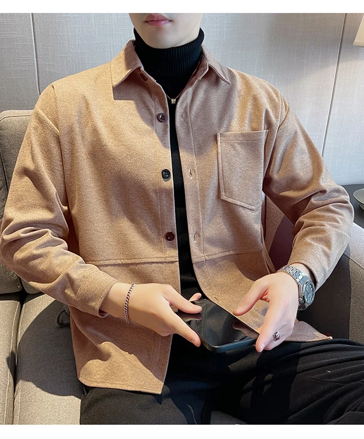 Woolen jacket men\'s autumn and winter casual jacket Korean version of the trend of British style handsome men\'s woolen work jack