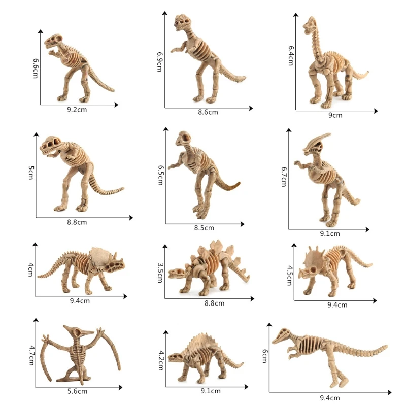 12pcs Dinosaur Skeleton Fossils Assorted Bones Figures Toys Kids Christmas Gift J2HD