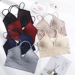 Deep V Bras For Women Seamless Bralette Top Comfort Brassiere Crop Top Female Underwear Invisible Bra Intimates Removable Pad