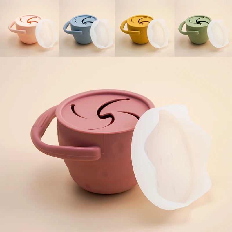 Pieghevole in Silicone Snack Cup scatola di immagazzinaggio bottiglia bambino Snack Catcher pieghevole Baby Cup nessun versamento coperchio contenitore morbido per alimenti solidi