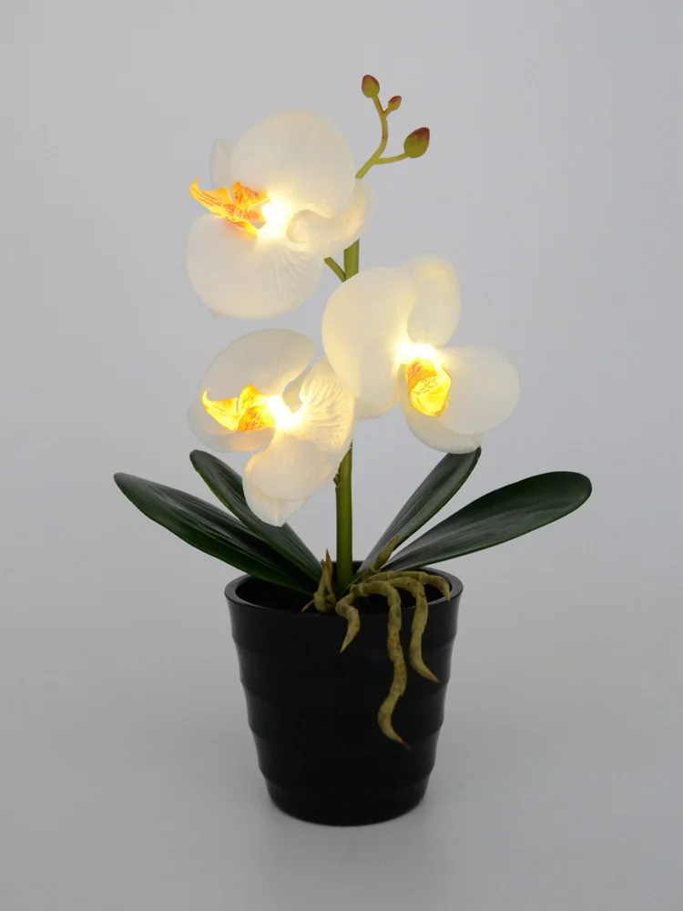 3 LED Battery Lighted Blossom Phalaenopsis orchid in pot Orchid Flower Bonsai Holiday Wedding PartyHome Decoration Birthday Gift