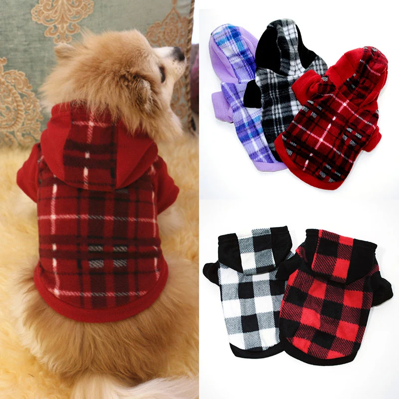 Plaid Fleece Dog Clothes For Small Dogs Autumn Winter Warm Dog Hoodies Dogs Costume for French Bulldog Dog Sweatshirt Chihuahua