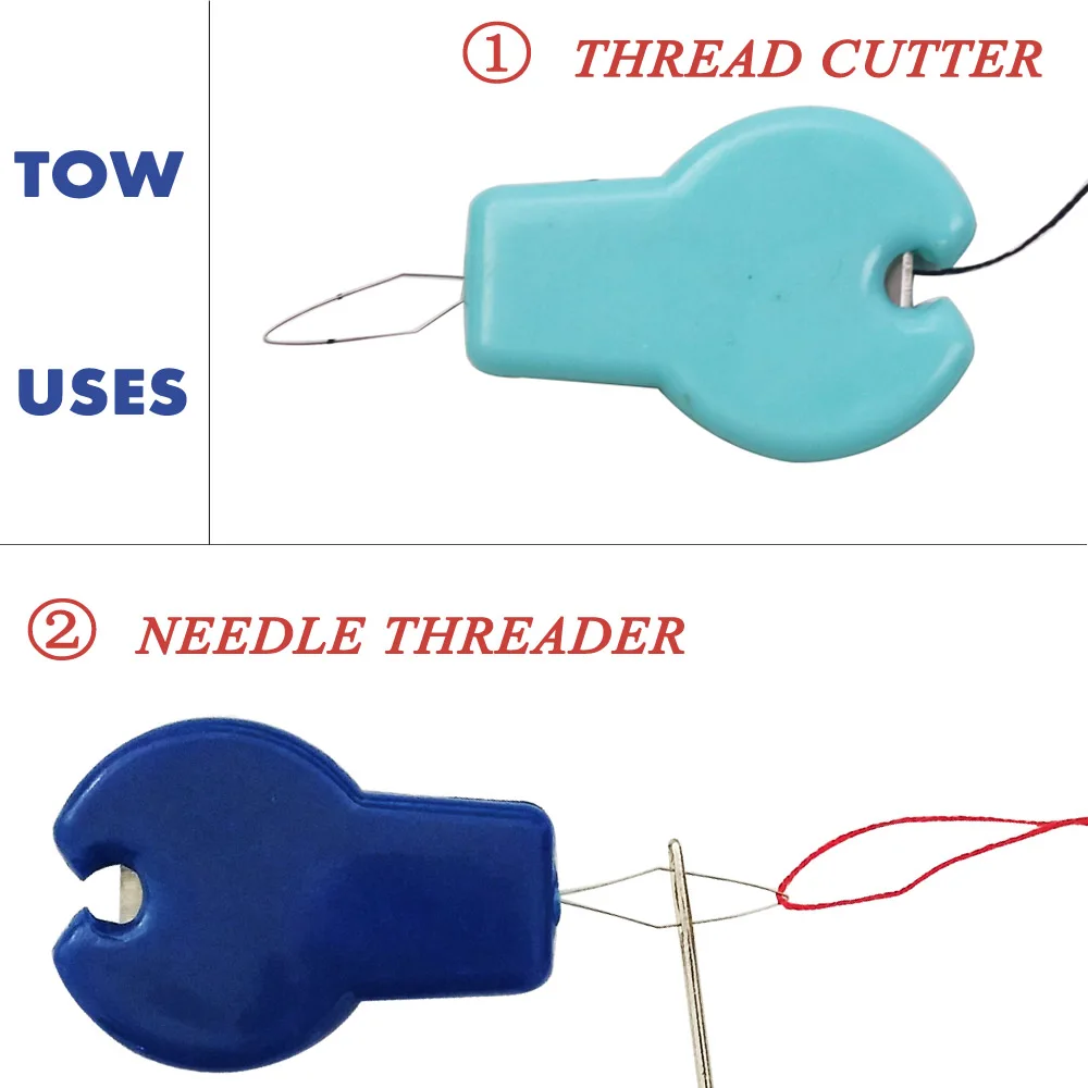 3pcs Multi-function Sewing Needle Threader with Knife Thread Cutter DIY Needlework Sewing Tool Random Color