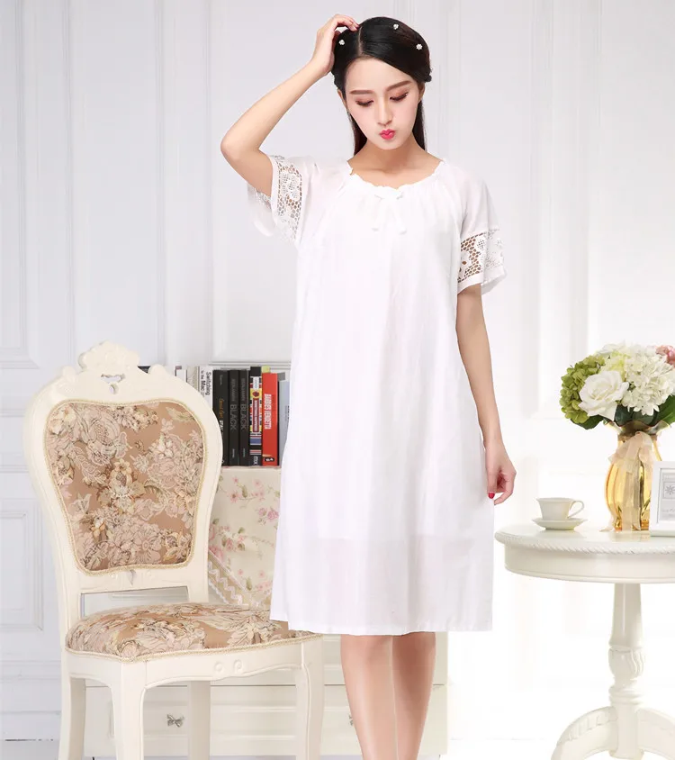 Summer Ladies Short-Sleeved Cotton White Cool Skin-Friendly Comfortable Princess Nightdress Intimate Lingerie Sleepwear Homewear