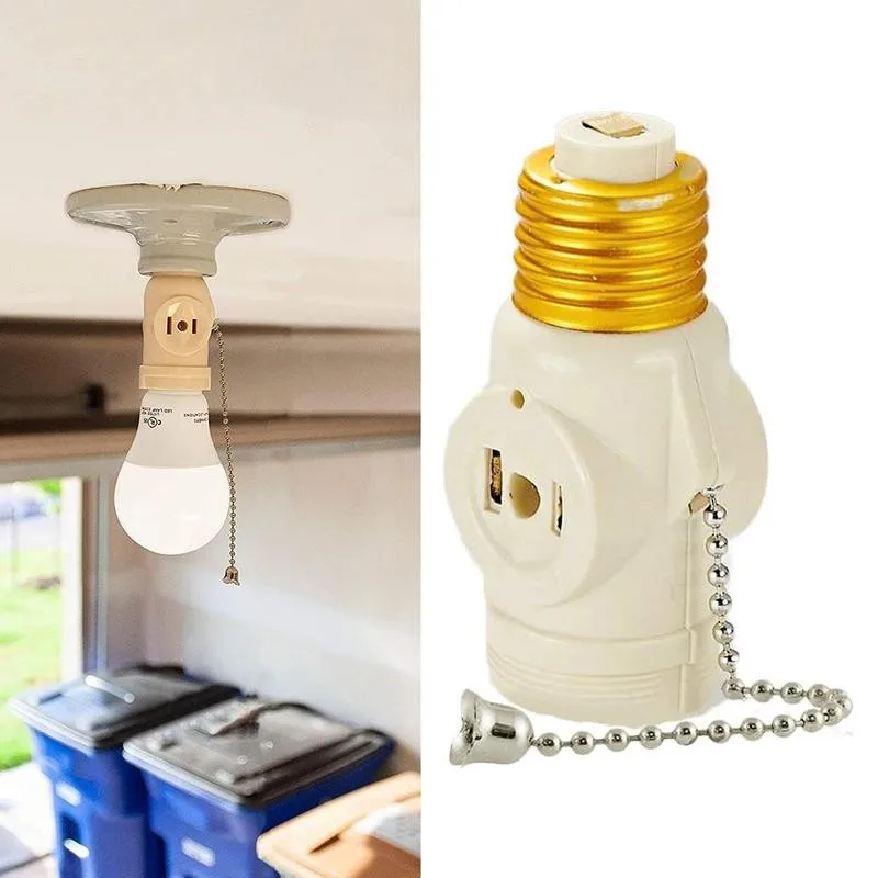 E26 Bulb Screw Socket To 2 Outlet Adapter Light Holder Splitter Pull Chain Switch New Base Lamp Outlet Adapter For Home US Plug