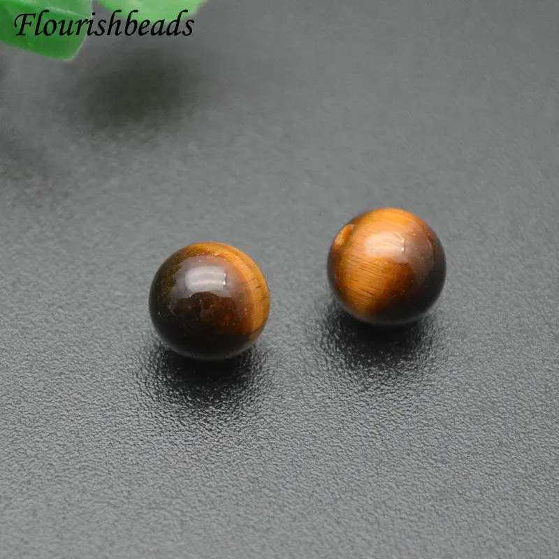 100pcs/lot 6mm 8mm 10mm Natural Tiger's Eye Round Stone Beads Half Hole for Earrings DIY Jewelry Findings Components