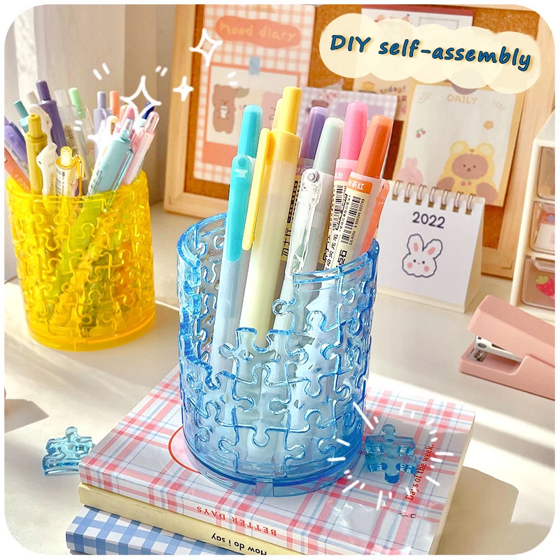 Kawaii creative puzzle pen holder simple and modern desktop storage stationery box ins transparent acrylic storage box