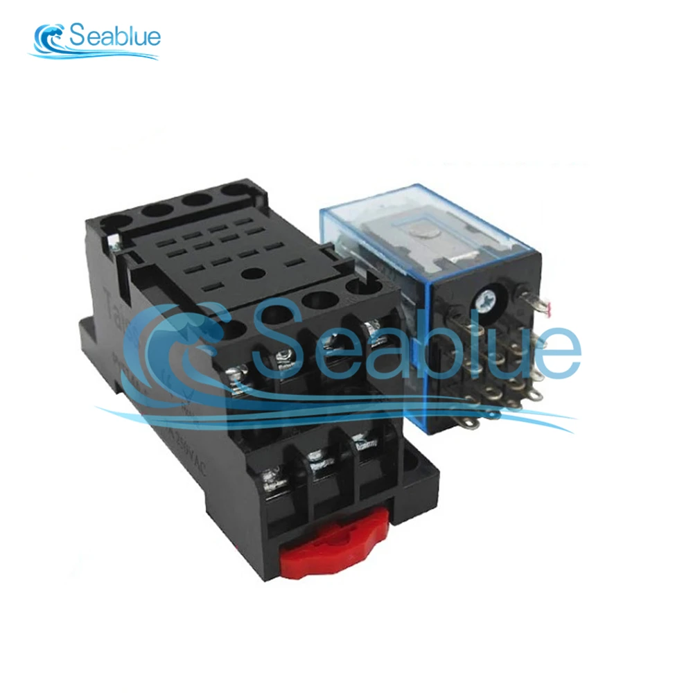 DC 12V 24V AC 110V 220V MY4NJ Small Electromagnetic Relay Power Relay 4NO 4NC DIN Rail 14 Pins And Mini Relay Socket Base