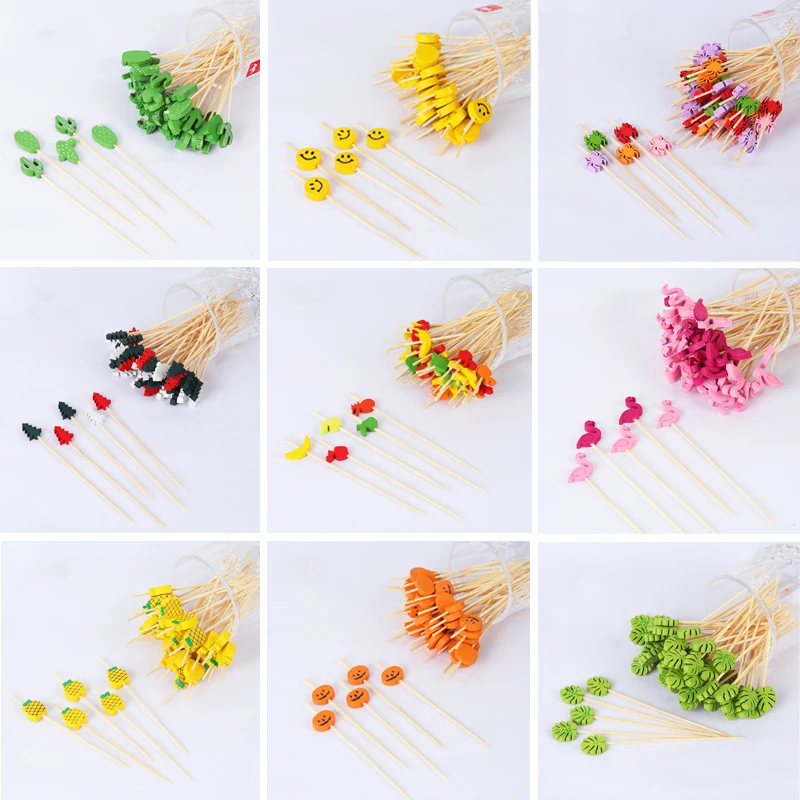 

100pcs Disposable Bamboo picks Buffet Pineapple Cactus Food Fruit Cocktail Handmade Toothpicks Picnic Party Supplies