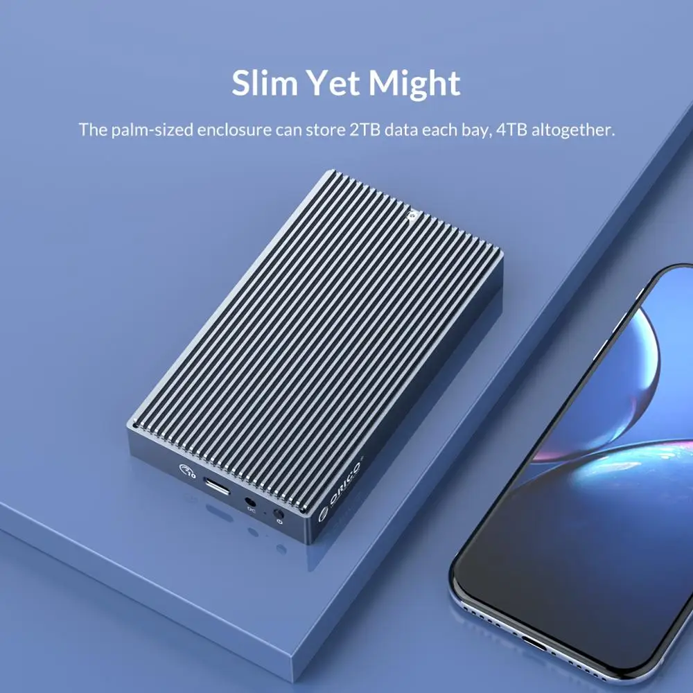 ORICO Dual Bay Dual Protocol M2 SSD Case Support M.2 NVME NGFF SATA SSD Disk For M Key & B+M Key SSD W/ 5V4A Power Adapter