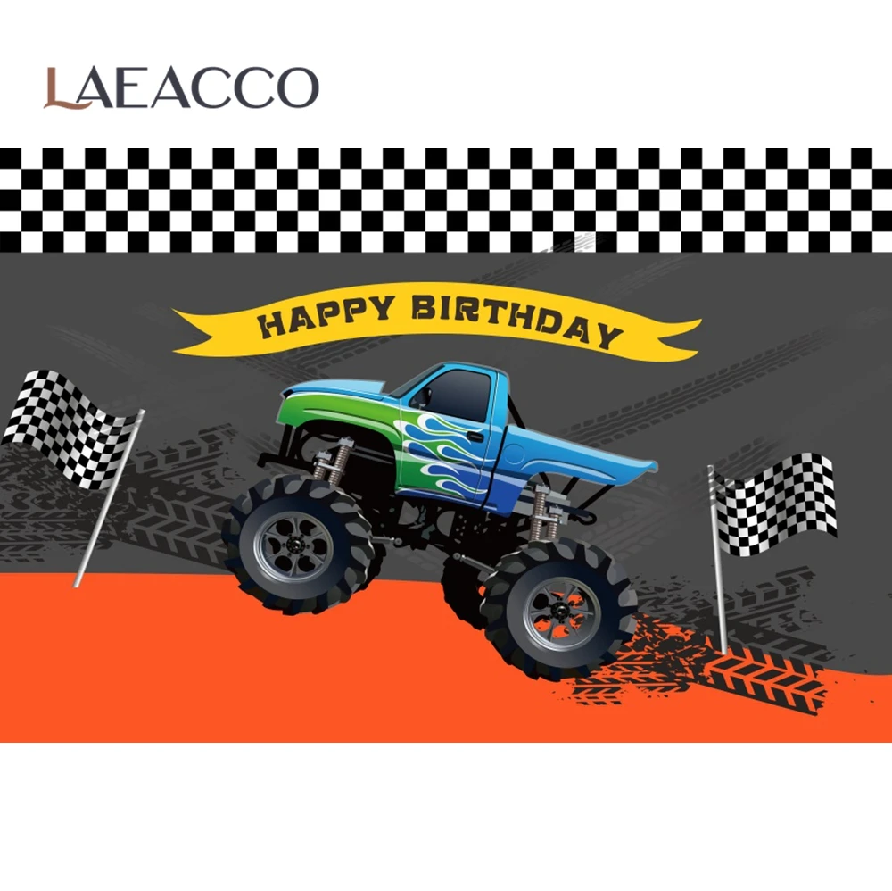 Laeacco Baby Cartoon Racing Car Match Sport Birthday Party Photo Backdrop Customized Banner Photography Background Photo Studio