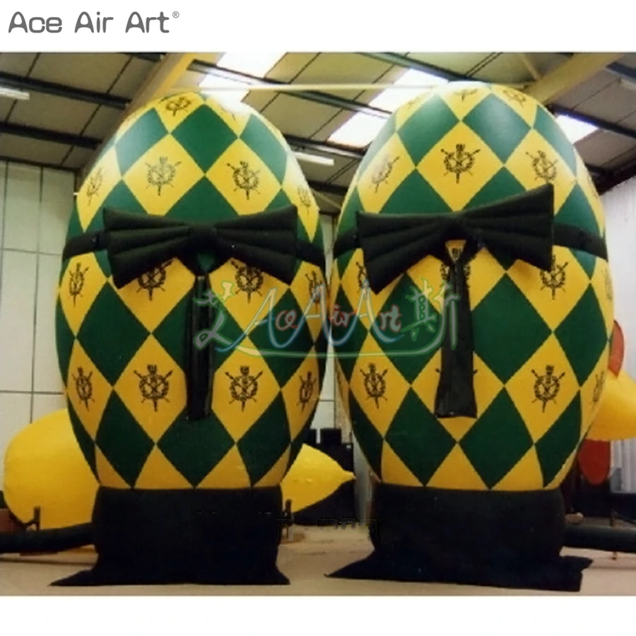 

3m/10ft H One Piece Outdoor Inflatable Balloon Yellow And Green Easter Egg With Bowknot For Festival Outside Party Decoration