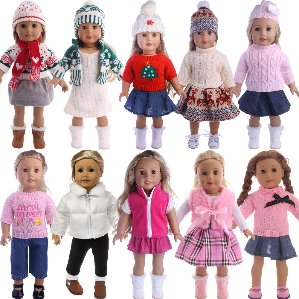 Doll Clothes Handmade Sweater Suit Winter Warm 18Inch American Doll Girl's And 43Cm New Born Baby Accessories Gift For Baby Doll