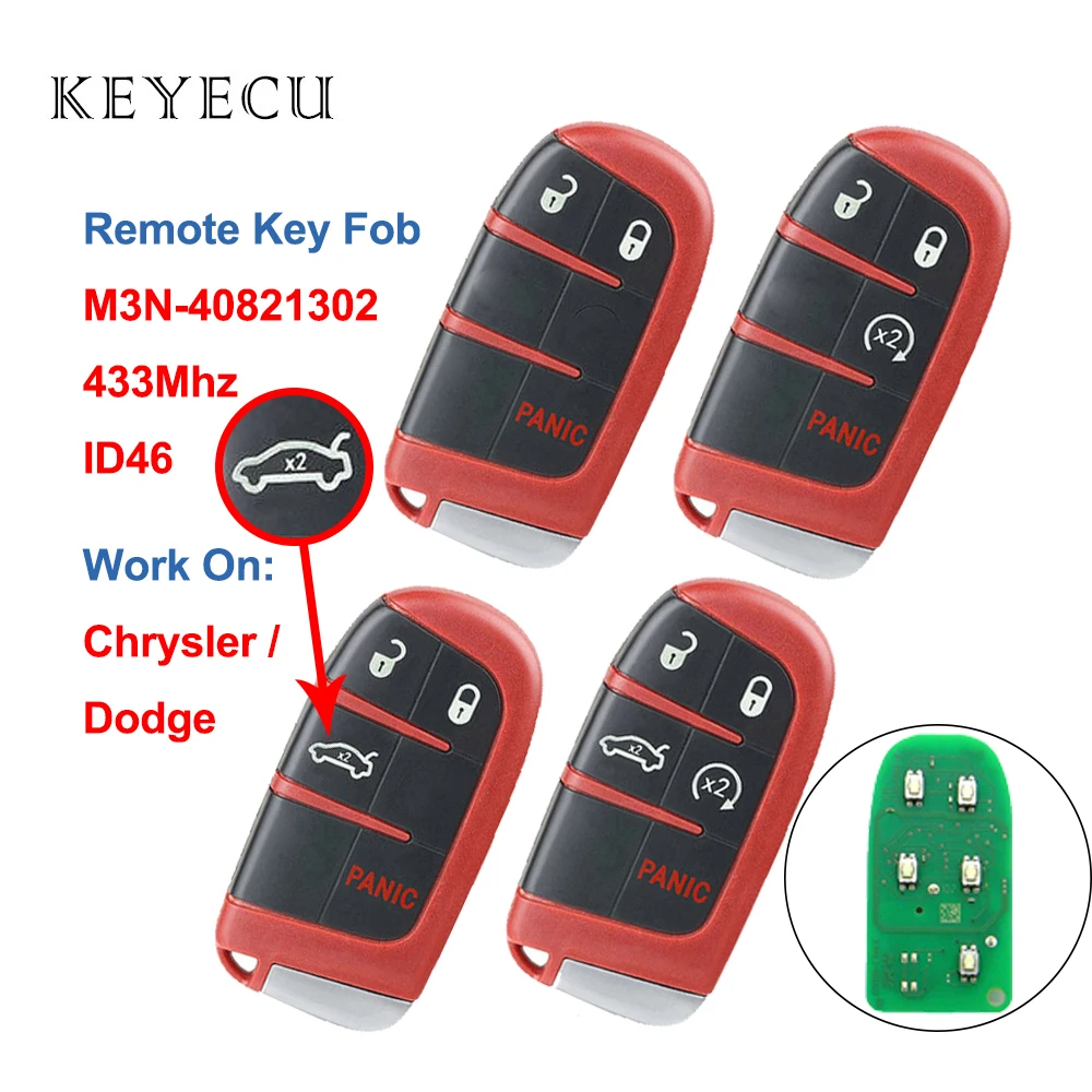 

Пульт дистанционного управления для автомобиля Keyecu M3N-40821302, 433 МГц, ID46, для Chrysler 300, Dodge Durango, Challenger, Дротика