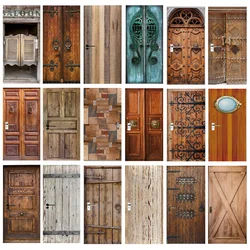 Retro Door Stickers Imitation Wood Doors Wallpaper 3D Self-Adhesive Vinyl Wall Sticker Living Room Corridor Decor Decal For Home