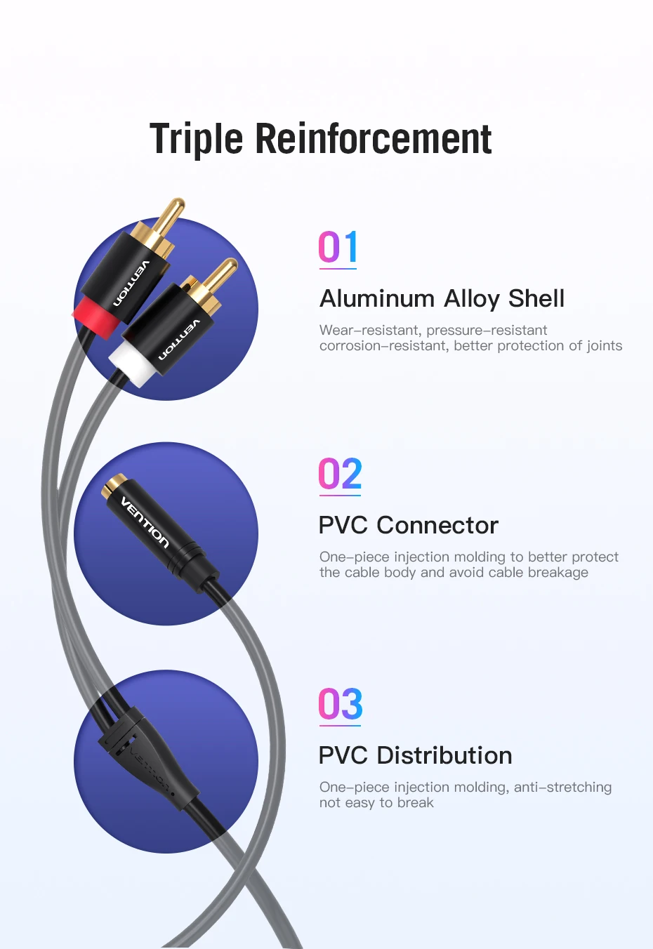 Vention Jack 3,5 mm auf 2 Cinch-Kabel Buchse auf Stecker Audiokabel Aux-Splitter für Verstärker TV Heimkino 3,5 Jack Aux-Kabel RCA – Detail 10