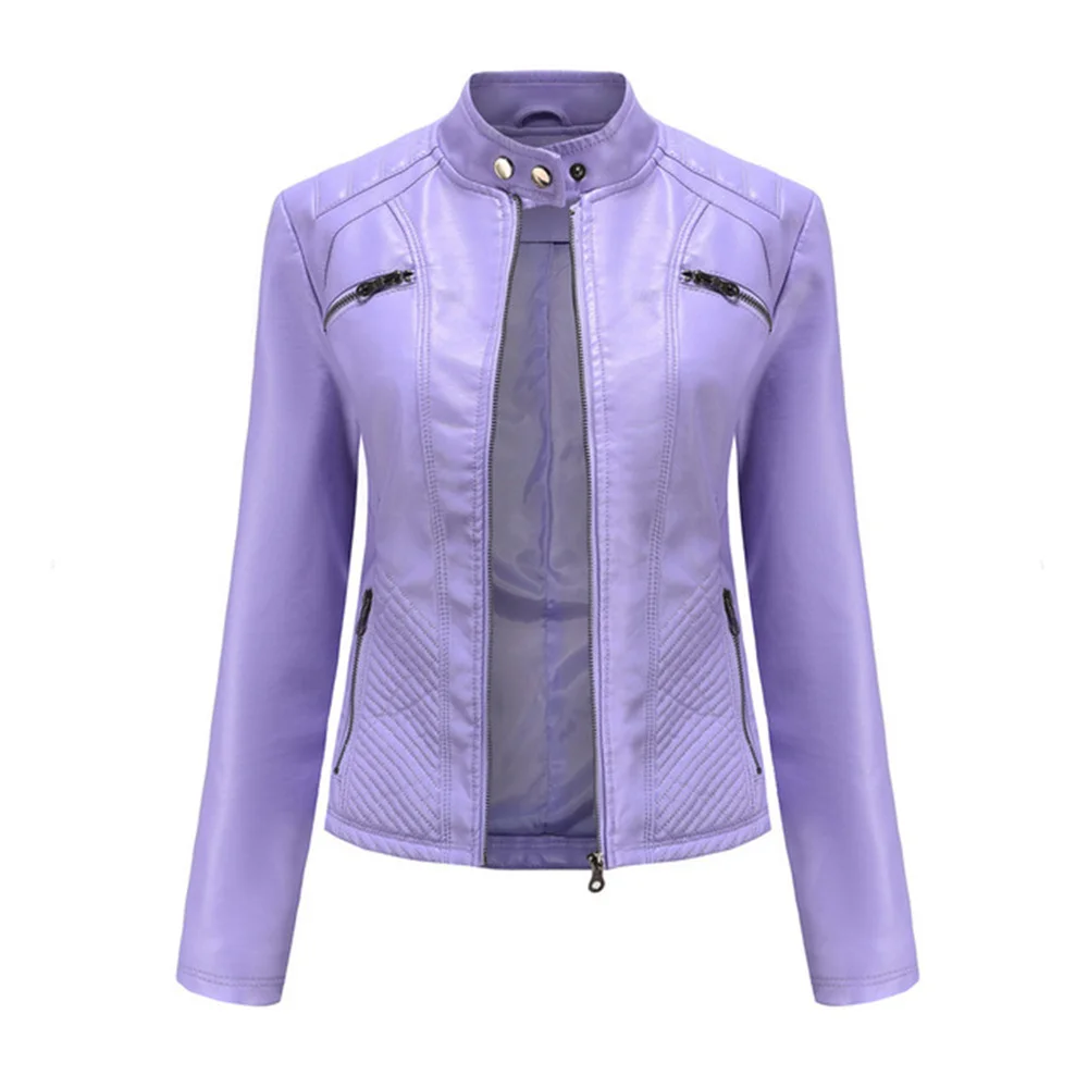 Ladies Leather Jackets New Slim Moto Bikers Coat Women Long Sleeved With Zipper Spring Autumn Short Casual Outerwear