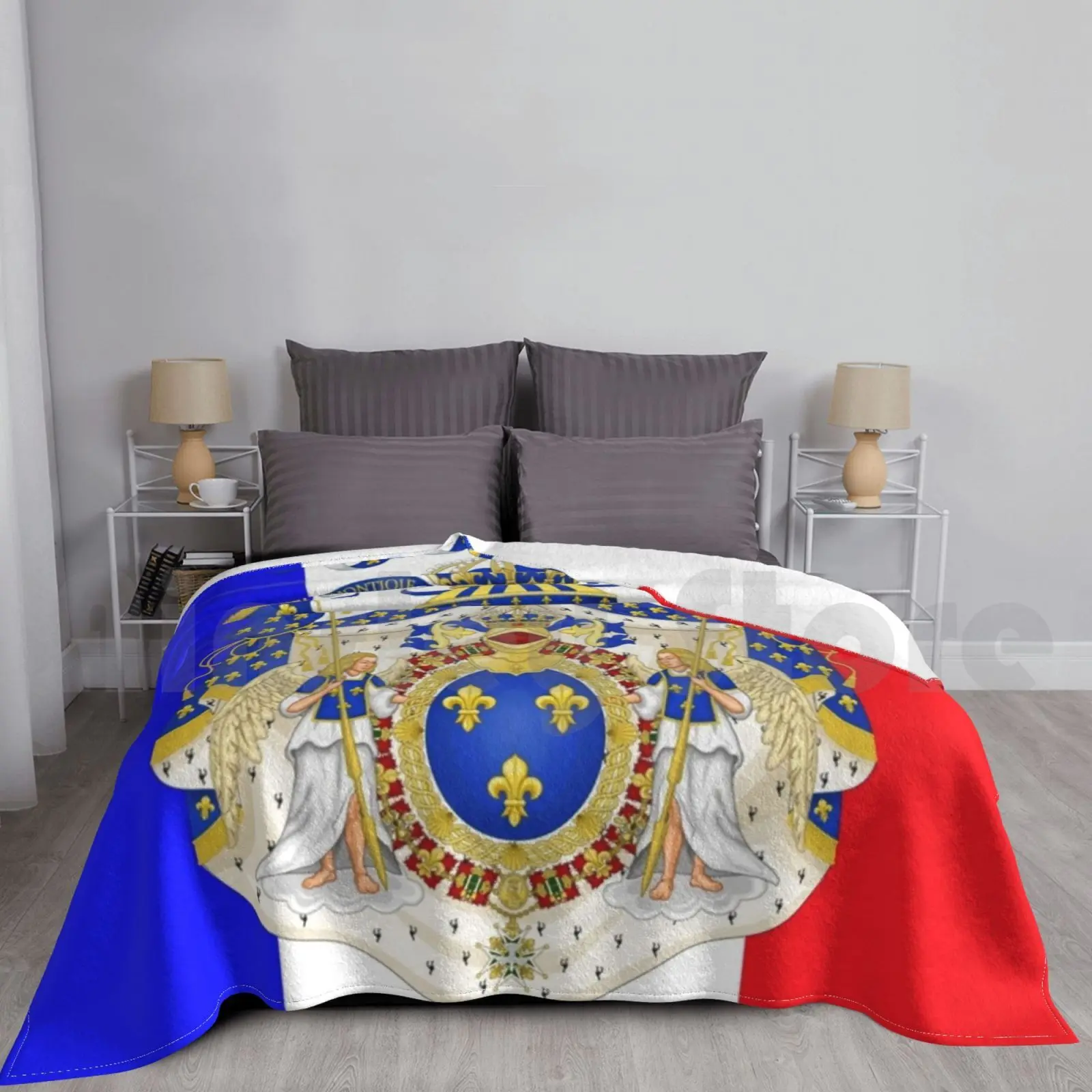 Black French Emblem Flag Blanket Fashion Custom France French Coat Of Arms Embl…