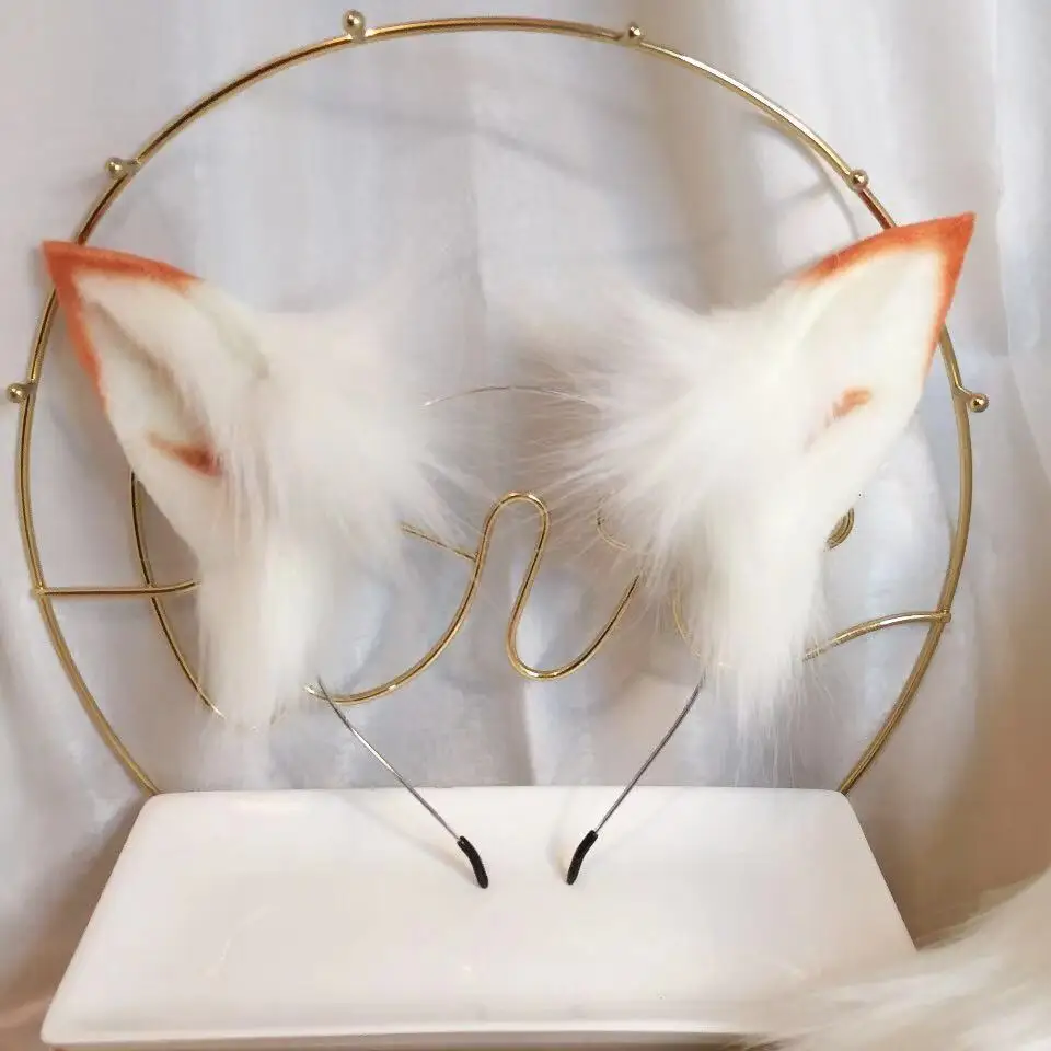 

Custom Made White Wolf Fox Ears Hair Hoop Hand Made Work For KC Cosplay Party Game Costume Accessories